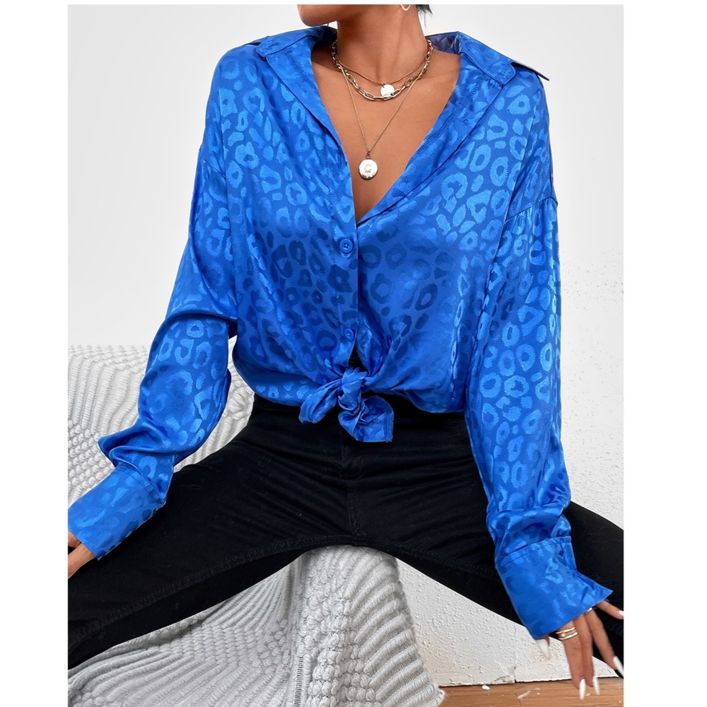 Shein Jacquard Drop Shoulder Satin Blouse
